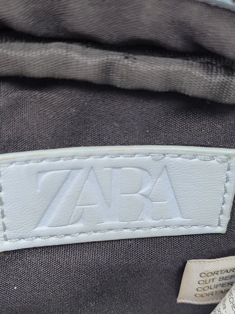 ZARA Light Blue Quilted Zip Makeup Bag / Pouch Zipper Closure No Strap.